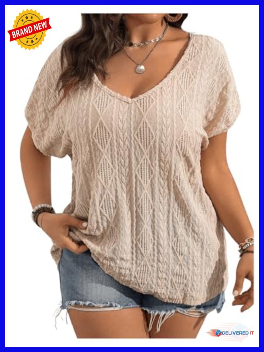 Plus Size Short Sleeve Blouse V-Neck Boho Crochet Lace Hollow Out Summer Top